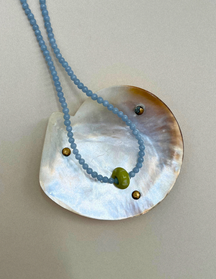 Keepsake 3 – Angelite & Olive Jade Movement Necklace