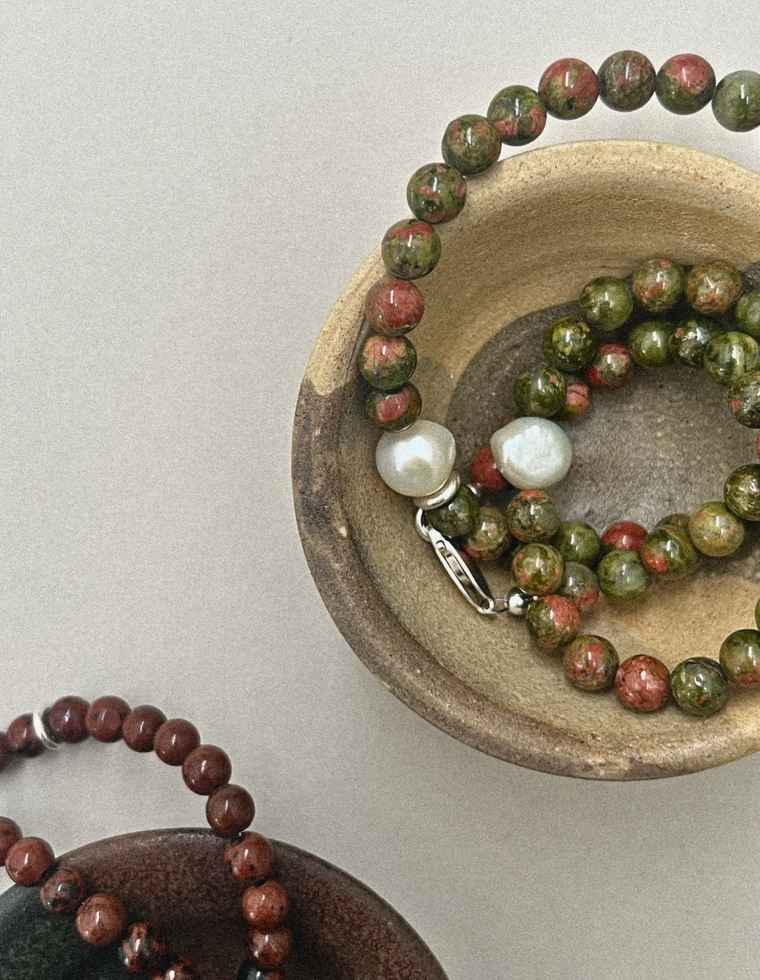 Velryn - Unakite & Pearl Necklace