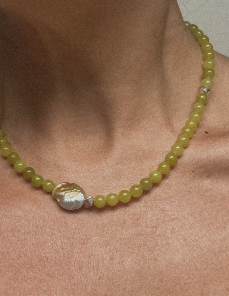 Mariven - Olive Jade & Pearl Necklace