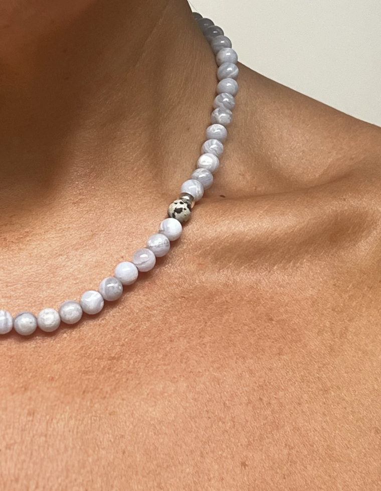 Faythira - Blue Lace Agate & Dalmatian Jasper Necklace