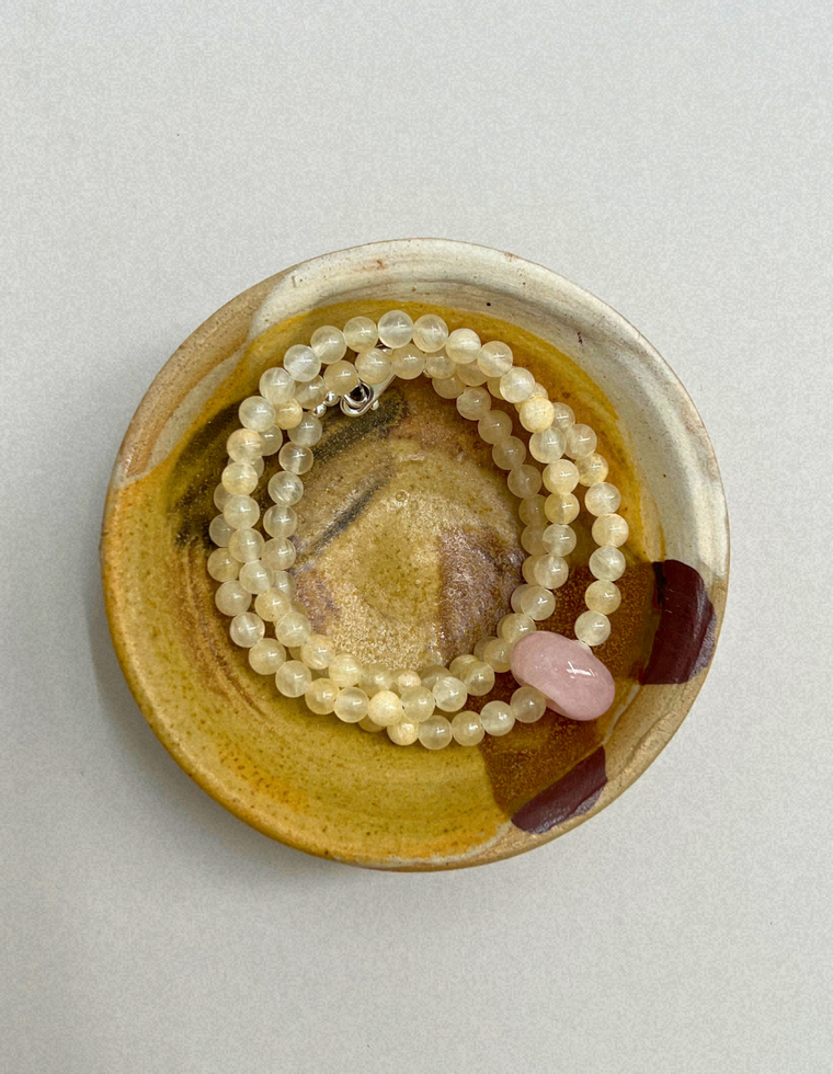 Keepsake 9: silk jade and rose quartz movement necklace, hand-strung by Palm of Feronia, photo 2