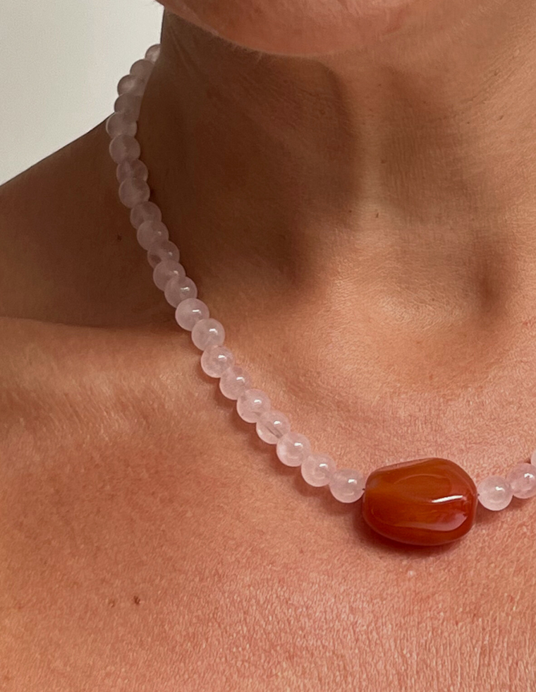 Eyla - Rose Quartz & Carnelian Necklace