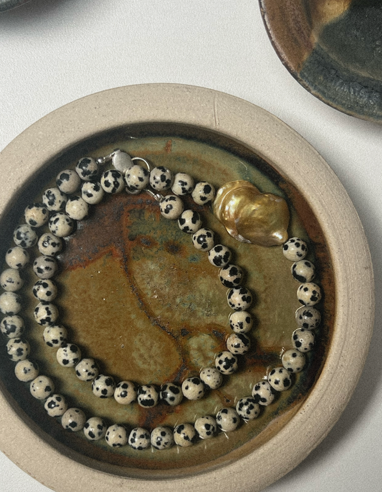 Dotra II - Dalmatian Jasper & Pearl Necklace