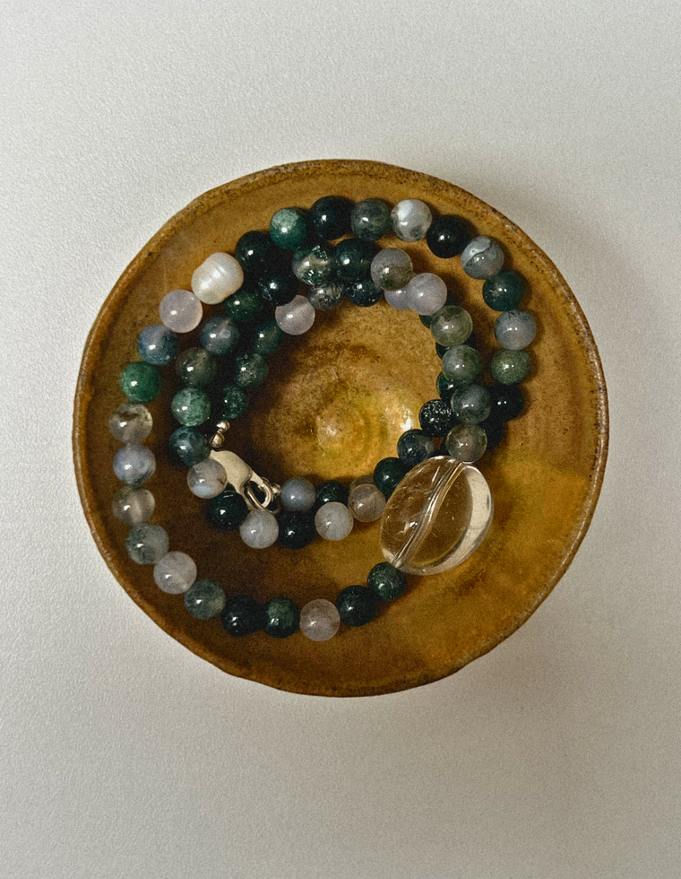 Thessan - Moss Agate & Clear Quartz Necklace