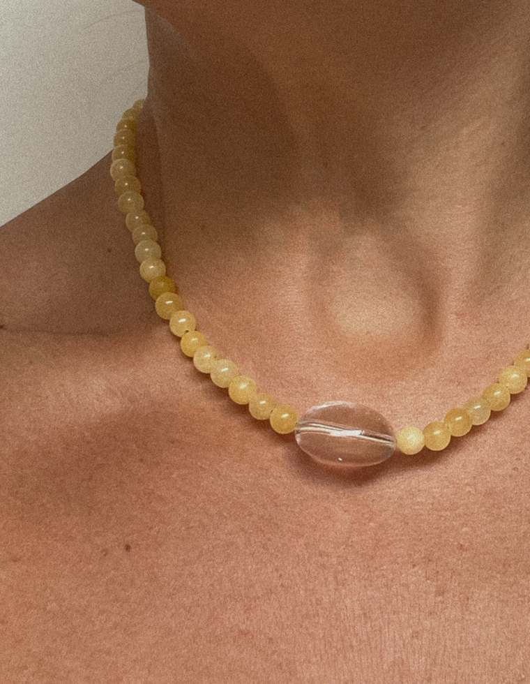 Elunor - Yellow Jade & Clear Quartz Necklace