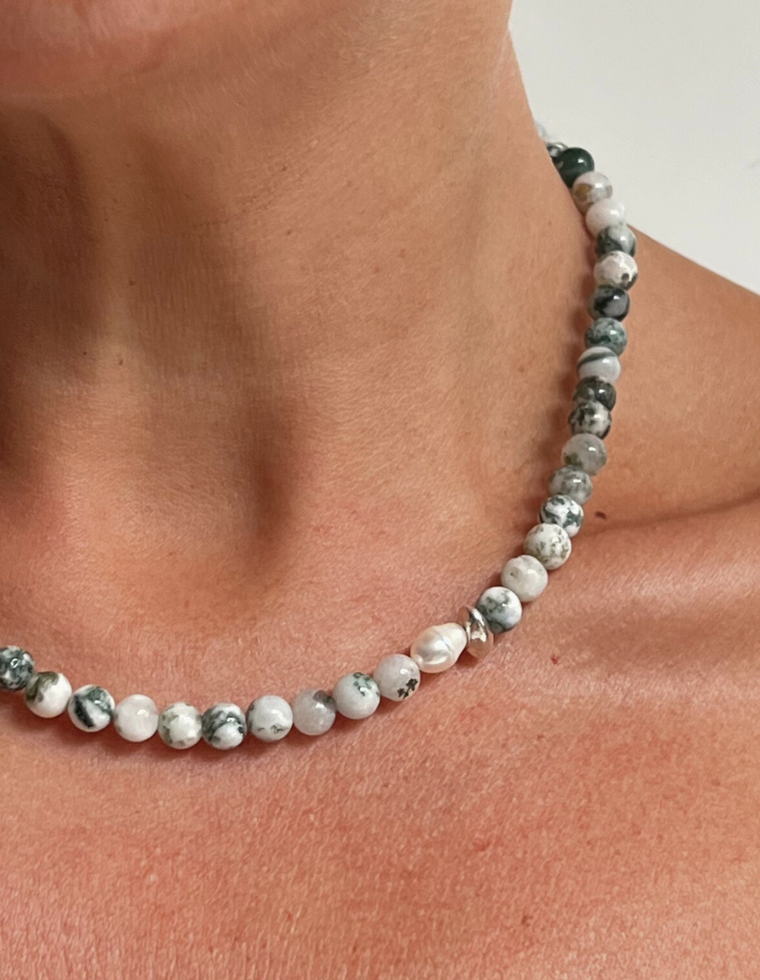 Talin - Tree Agate & Pearl Necklace