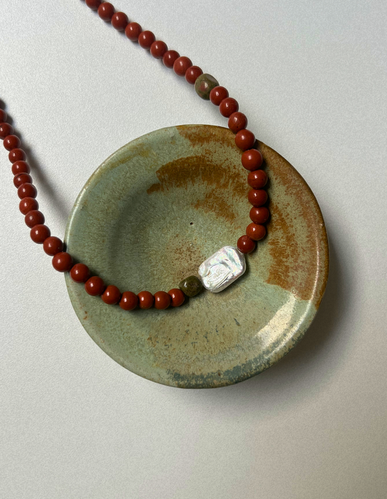 Cache 8 - Red Jasper & Pearl Necklace