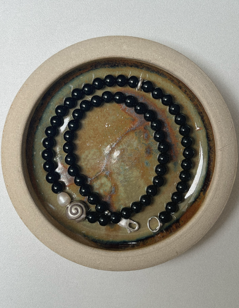 Charlie Onyx & Silver Spiral Necklace