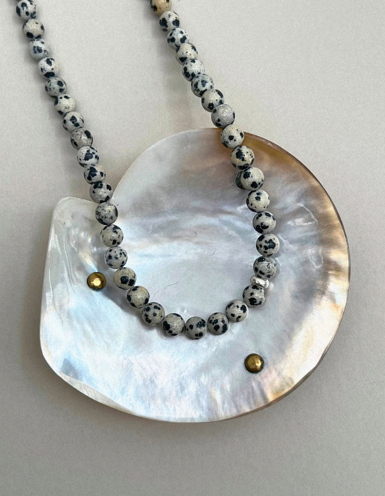 Still 12: dalmatian jasper necklace, hand-strung by Palm of Feronia