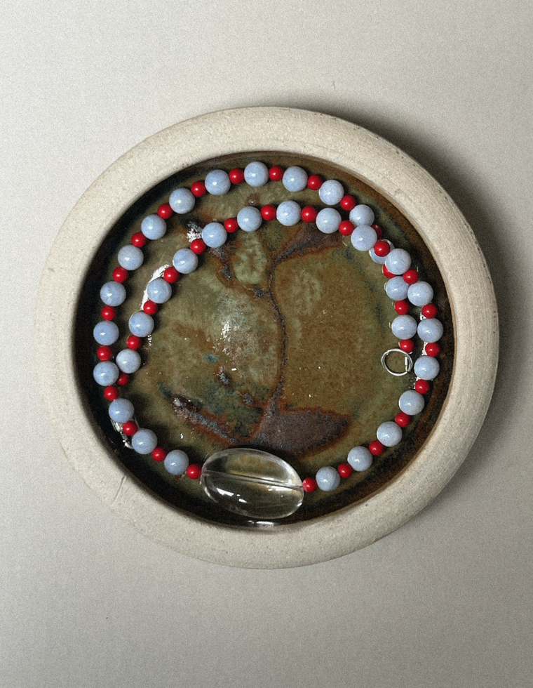 Calitha - Blue Lace Agate & Coral Necklace