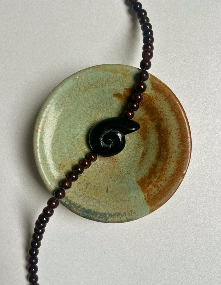 Counterpoint 7: garnet whorl necklace, hand-strung by Palm of Feronia, photo 2