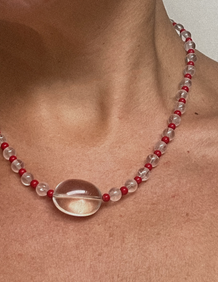 Elvyrn - Clear Quartz & Coral Necklace