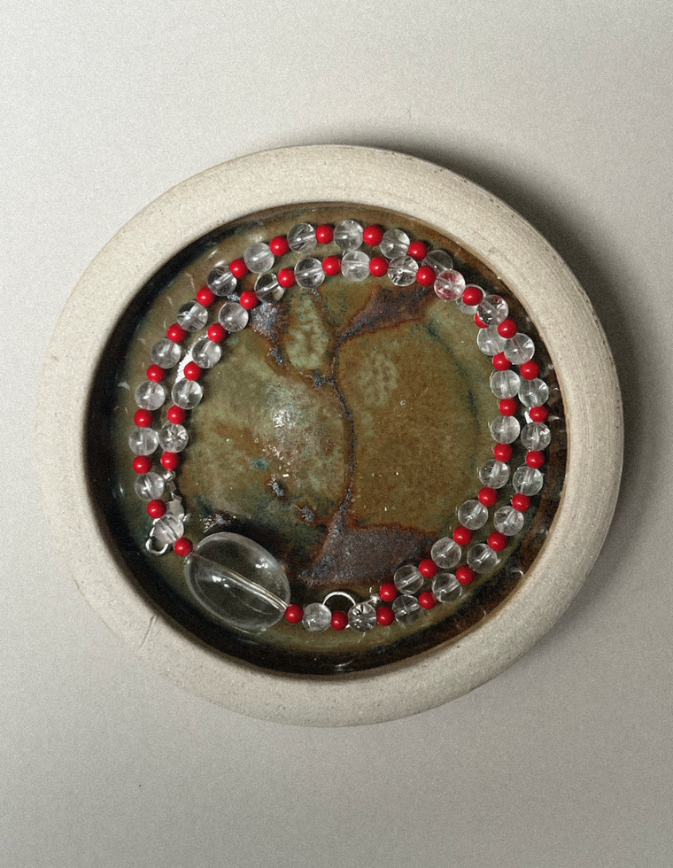 Corvalis - Clear Quartz & Coral Necklace