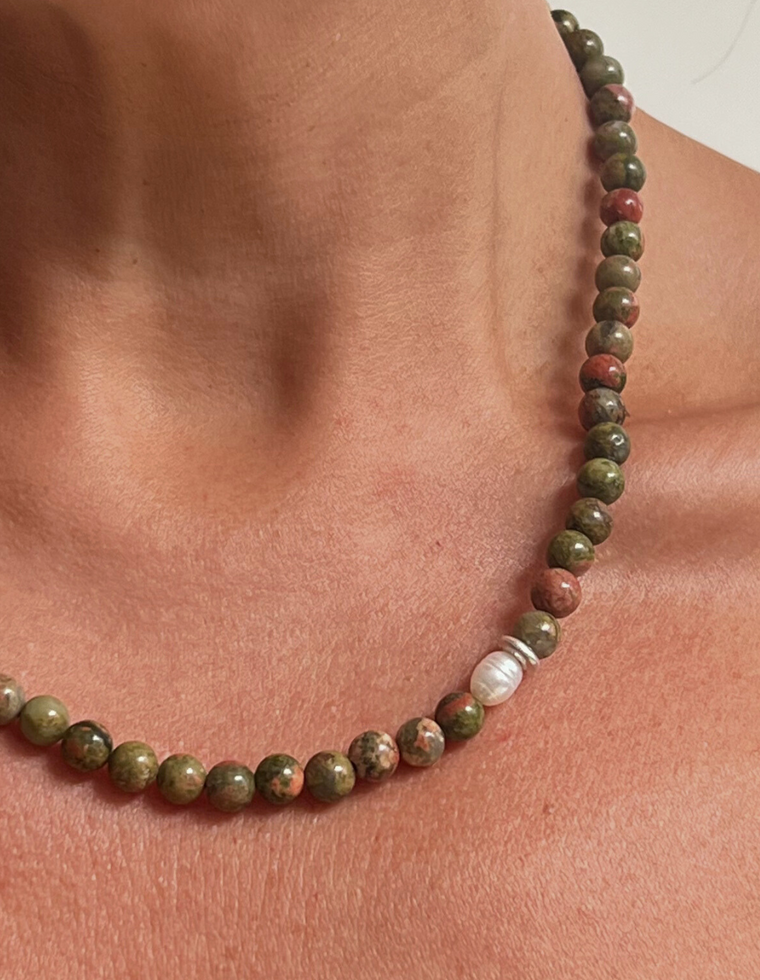 Fenel - Unakite & Pearl Necklace