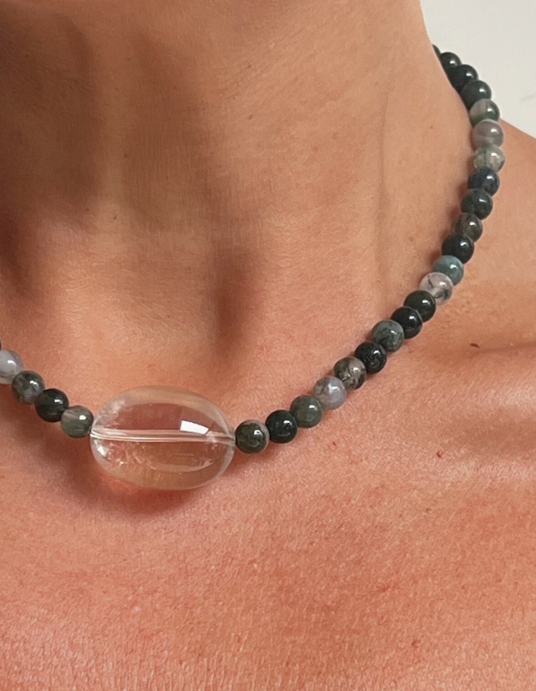 Tessara - Moss Agate & Clear Quartz Necklace