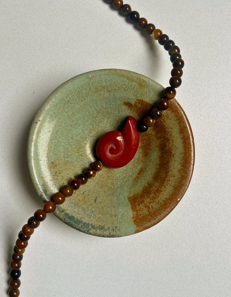 Counterpoint 13: tiger's eye whorl necklace, hand-strung by Palm of Feronia