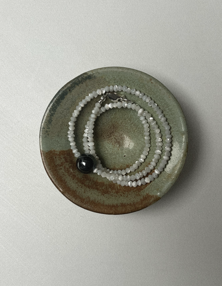 Unfurl 10 - Mother of Pearl & Hematite Necklace