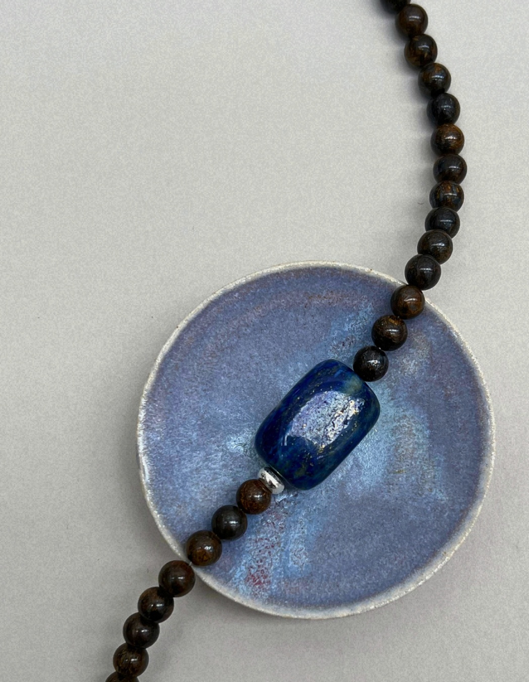 Axis 1: bronzite and lapis lazuli necklace, hand-strung by Palm of Feronia, photo 2
