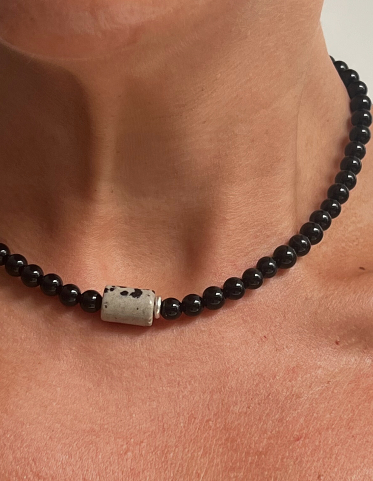 Darael - Onyx & Dalmatian Jasper Necklace