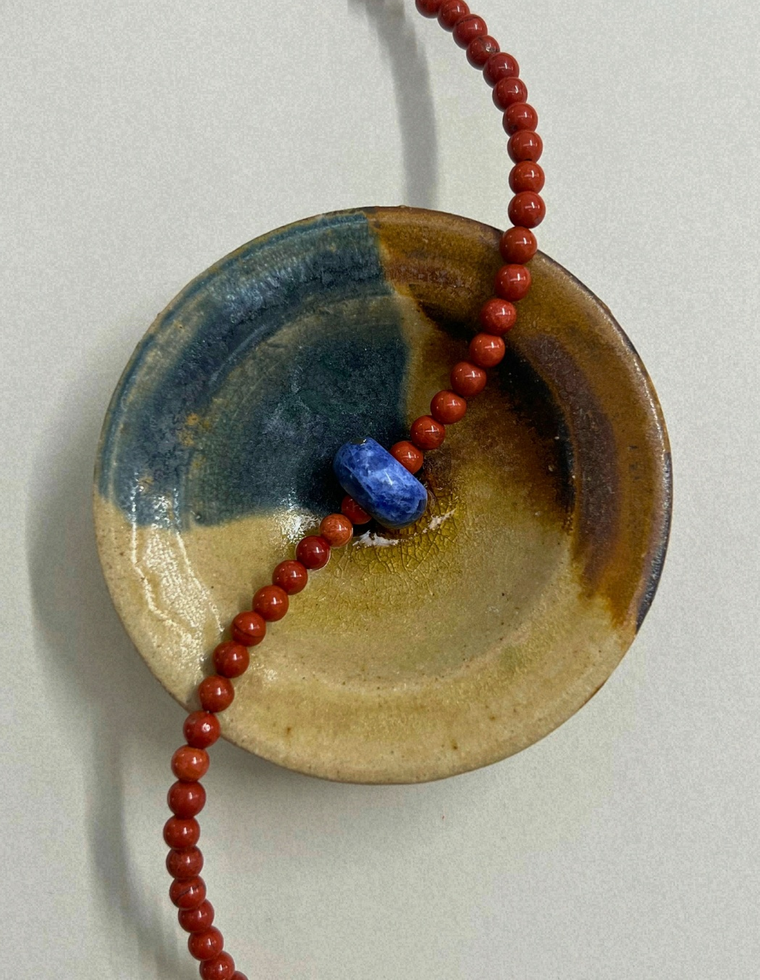 Harvest 7: red jasper and sodalite movement necklace, hand-strung by Palm of Feronia