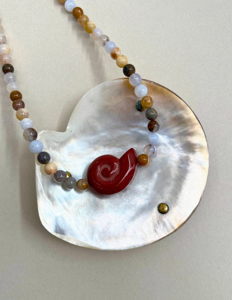 Celadon 7: chalcedony whorl necklace, hand-strung by Palm of Feronia, photo 2