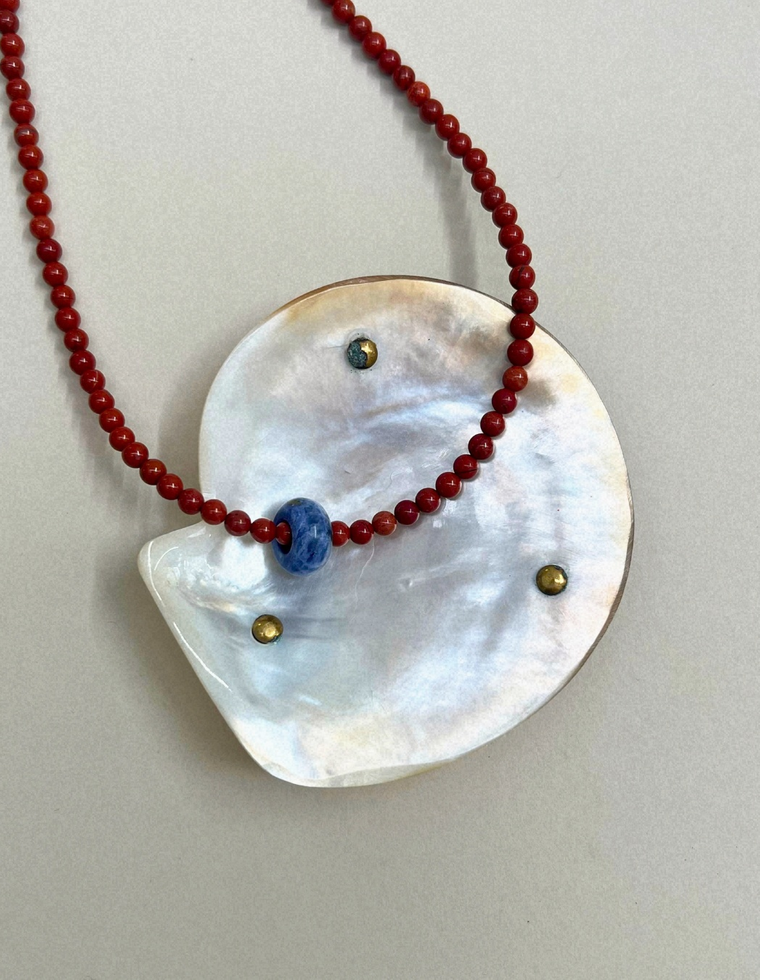 Harvest 7: red jasper and sodalite movement necklace, hand-strung by Palm of Feronia, photo 2