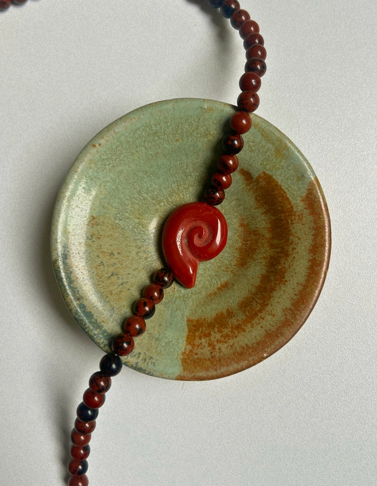 Counterpoint 10: mahogany obsidian whorl necklace, hand-strung by Palm of Feronia