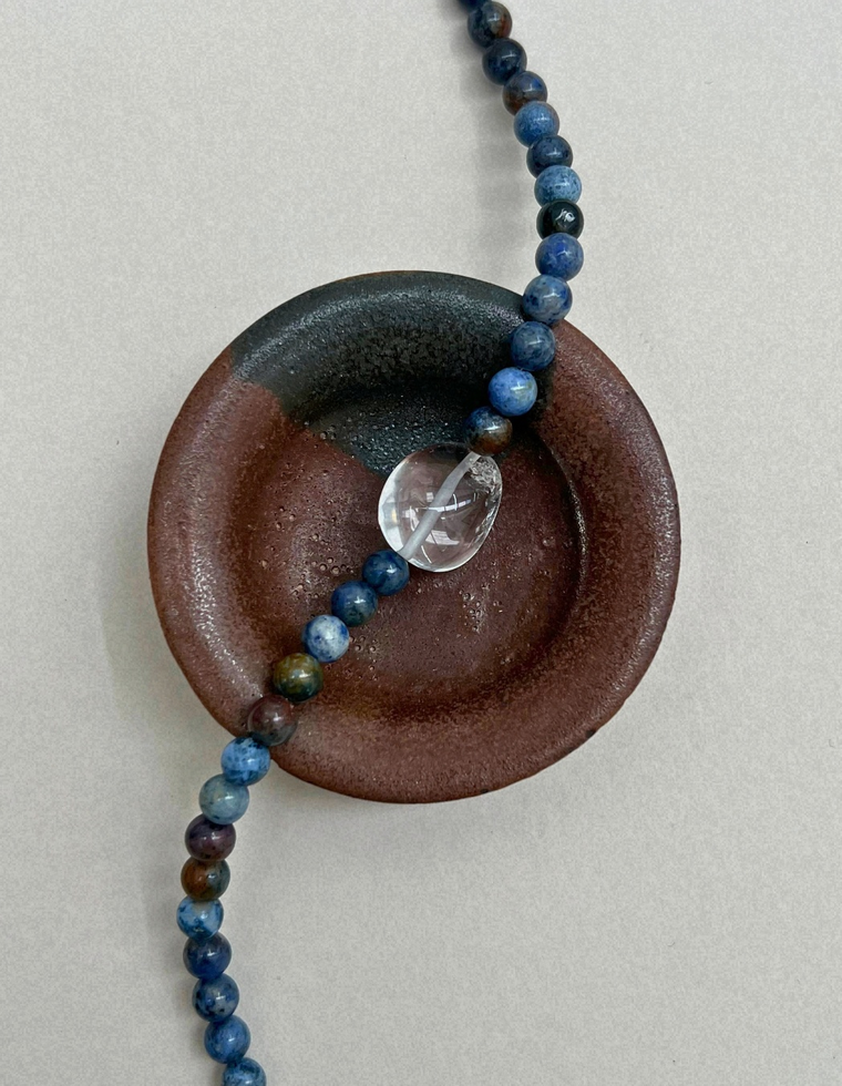 Axis 7: dumortierite and clear quartz necklace, hand-strung by Palm of Feronia, photo 2