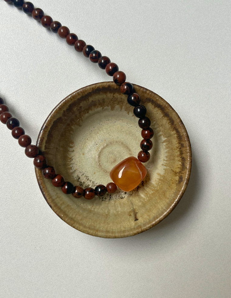 Element 10 - Mahogany Obsidian & Carnelian Necklace
