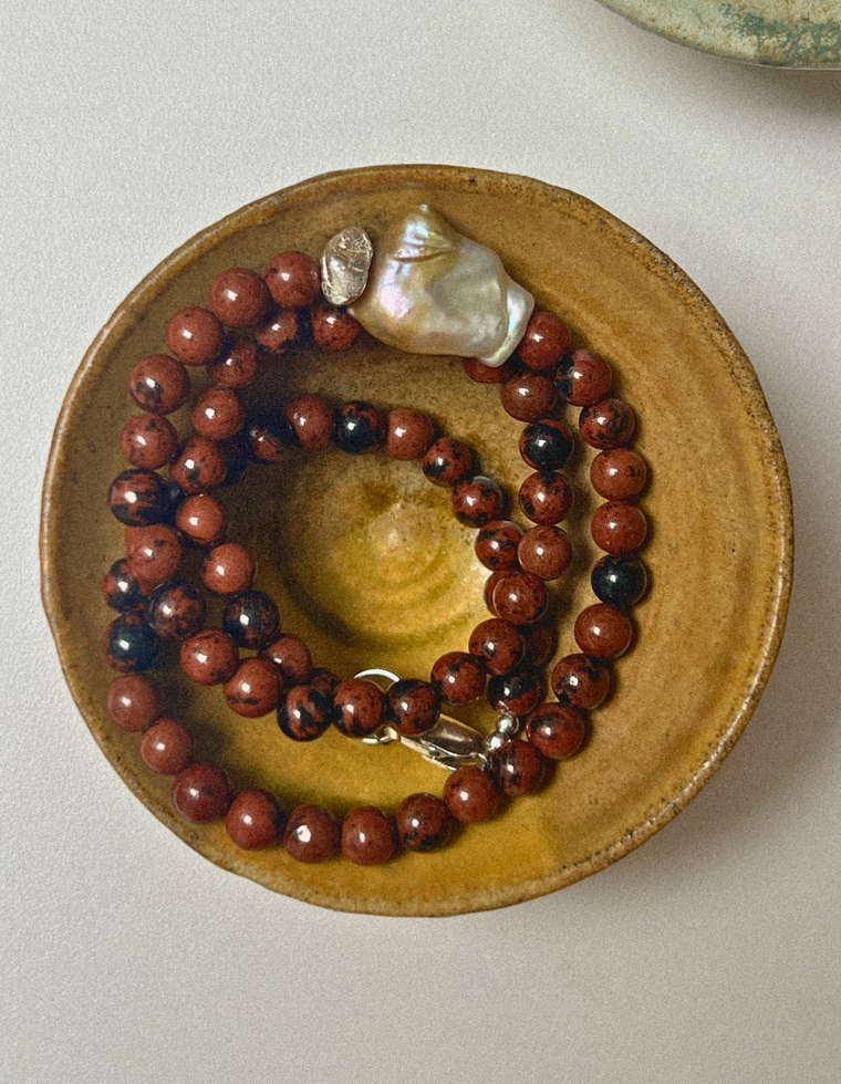 Fioren - Mahogany Obsidian and Pearl Necklace