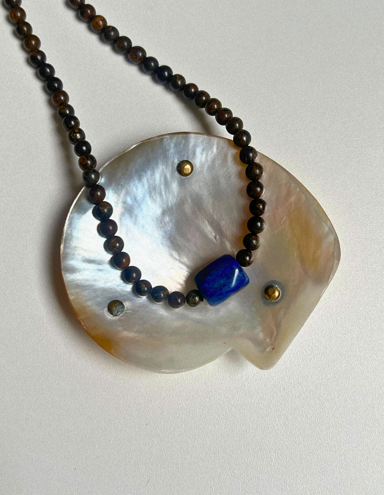 Counterpoint 17: bronzite and lapis lazuli necklace, hand-strung by Palm of Feronia