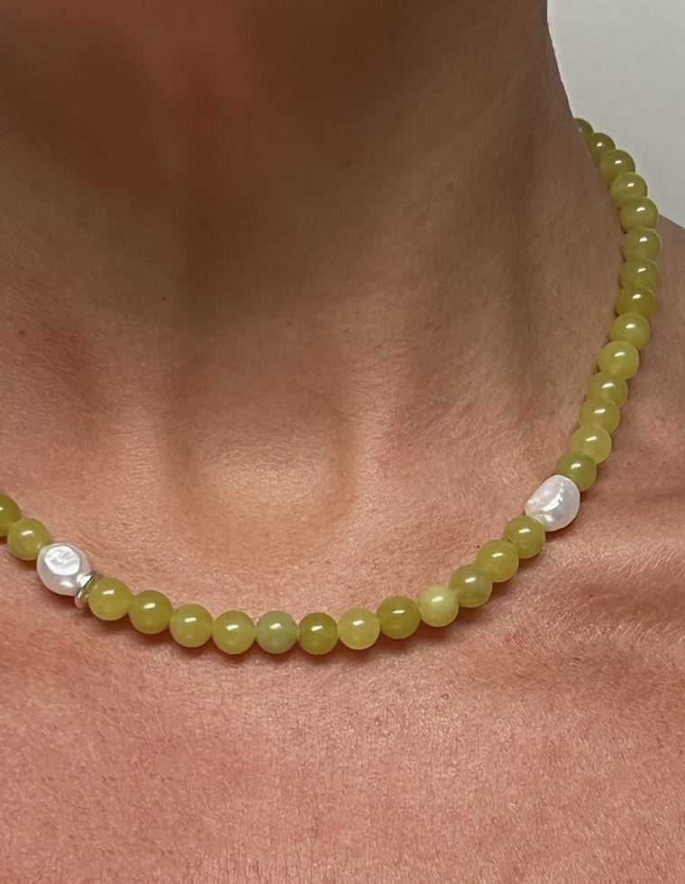 Jadriel - Olive Jade & Pearl Necklace