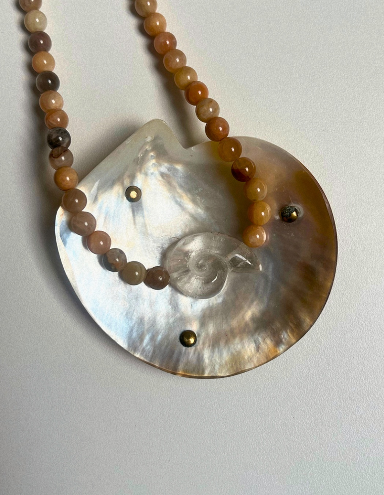Levante 18: sunstone and clear quartz whorl necklace, hand-strung by Palm of Feronia, photo 2