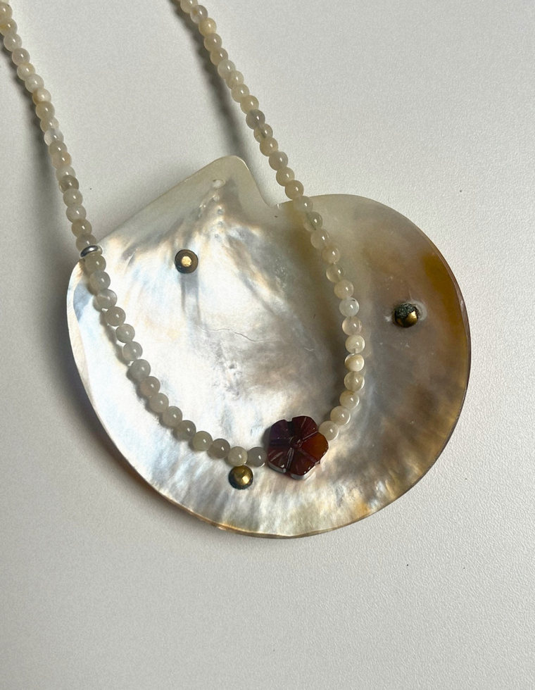 Sundial 13: moonstone and carnelian necklace, hand-strung by Palm of Feronia, photo 2