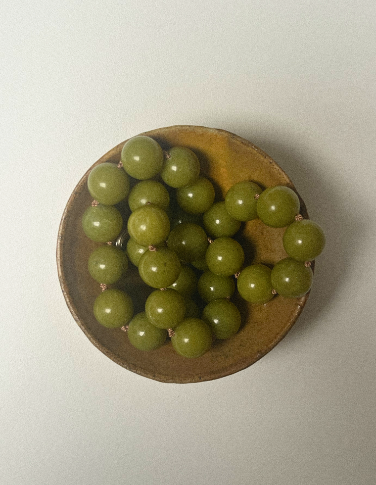 Custom Olive Jade & Pearl Heirloom Necklace