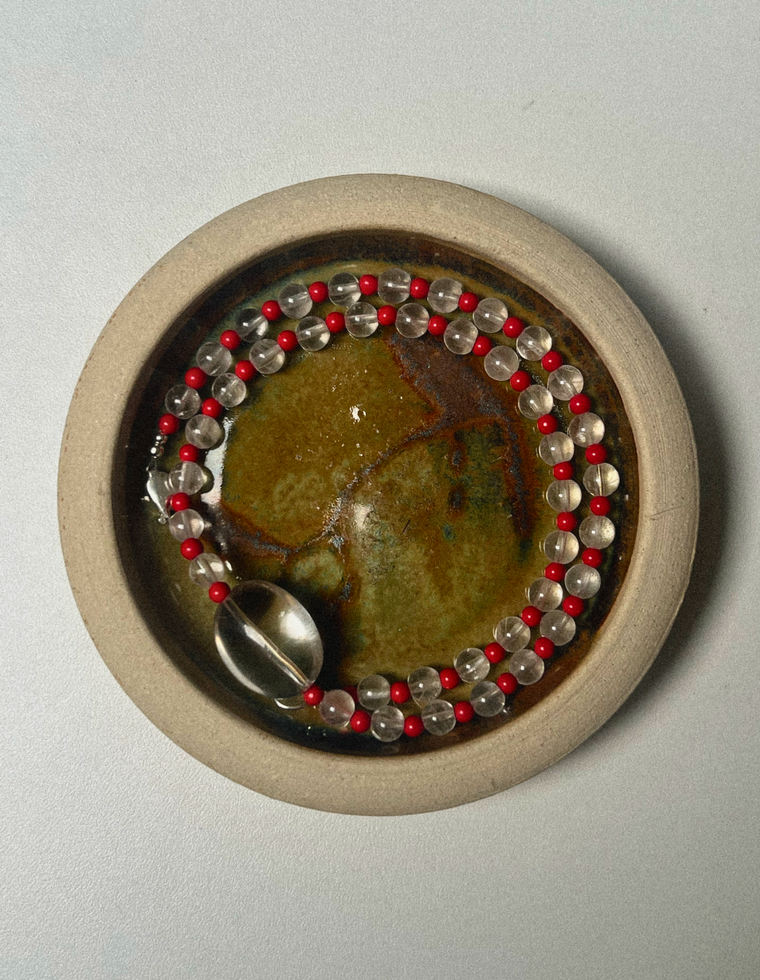 Elvyrn - Clear Quartz & Coral Necklace