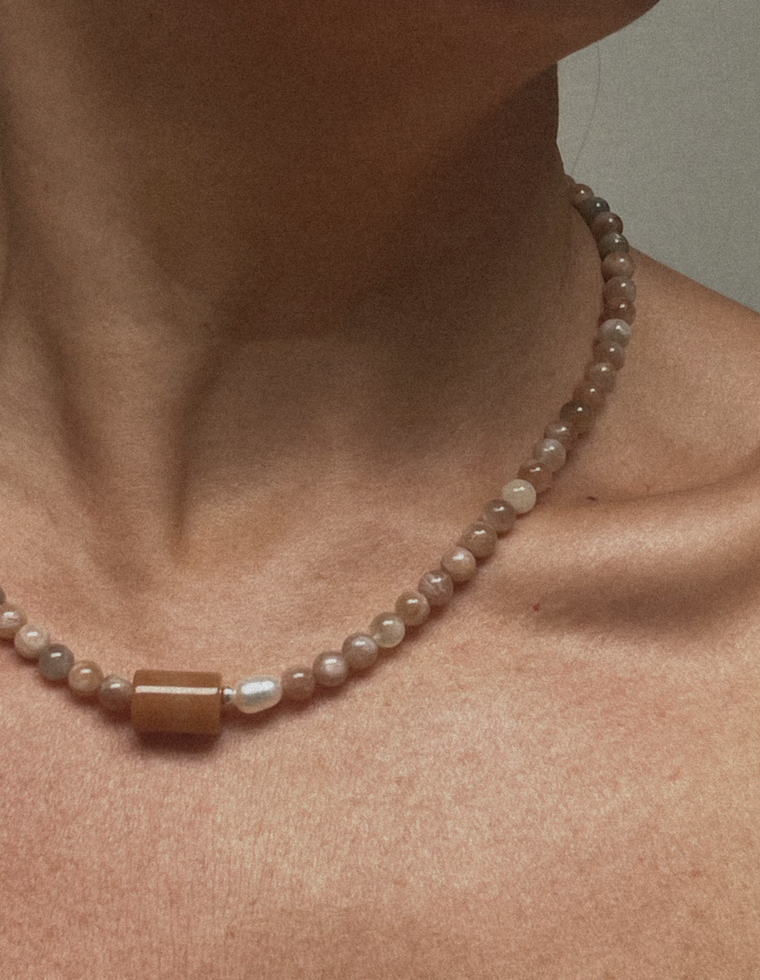 Eirene - Sunstone & Pearl Necklace