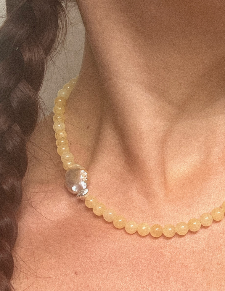 Zarya - Yellow Jade & Pearl Necklace