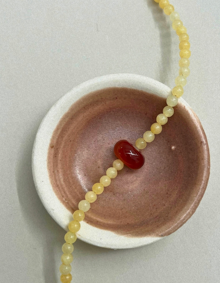 Harvest 9: yellow jade and carnelian movement necklace, hand-strung by Palm of Feronia, photo 2