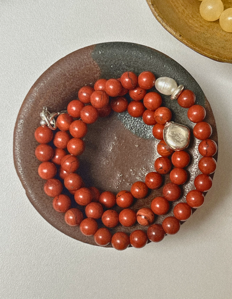 Koa - Red Jasper & Pearl Necklace