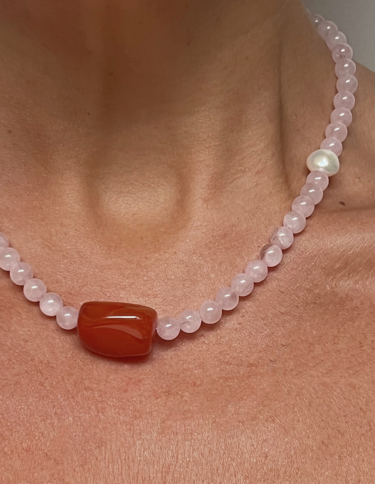 Corlienne - Rose Quartz & Carnelian Necklace