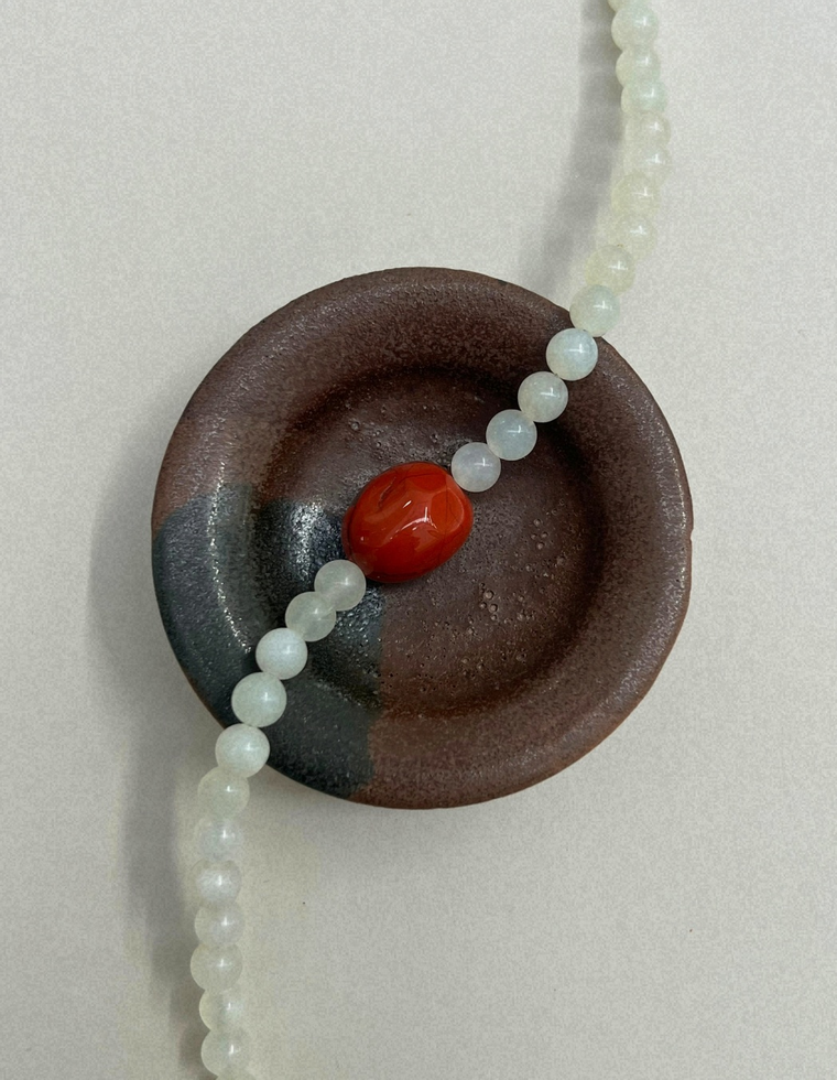 Celadon 10: bowenite and red jasper necklace, hand-strung by Palm of Feronia, photo 2