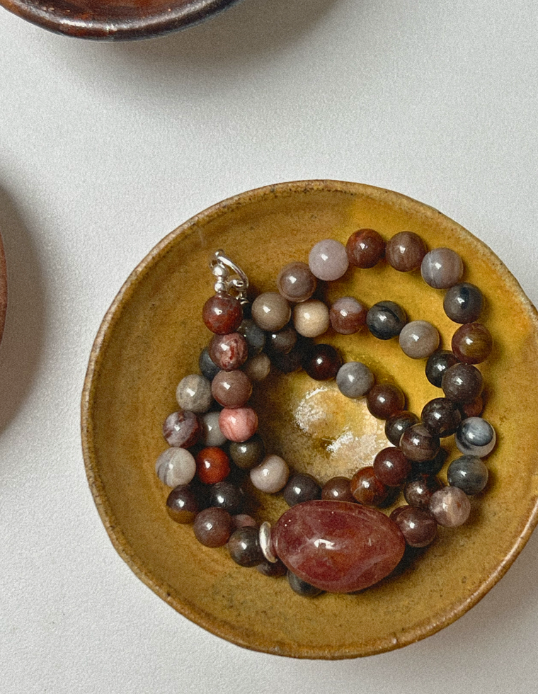 Marivelle - Petrified Wood & Strawberry Quartz Necklace