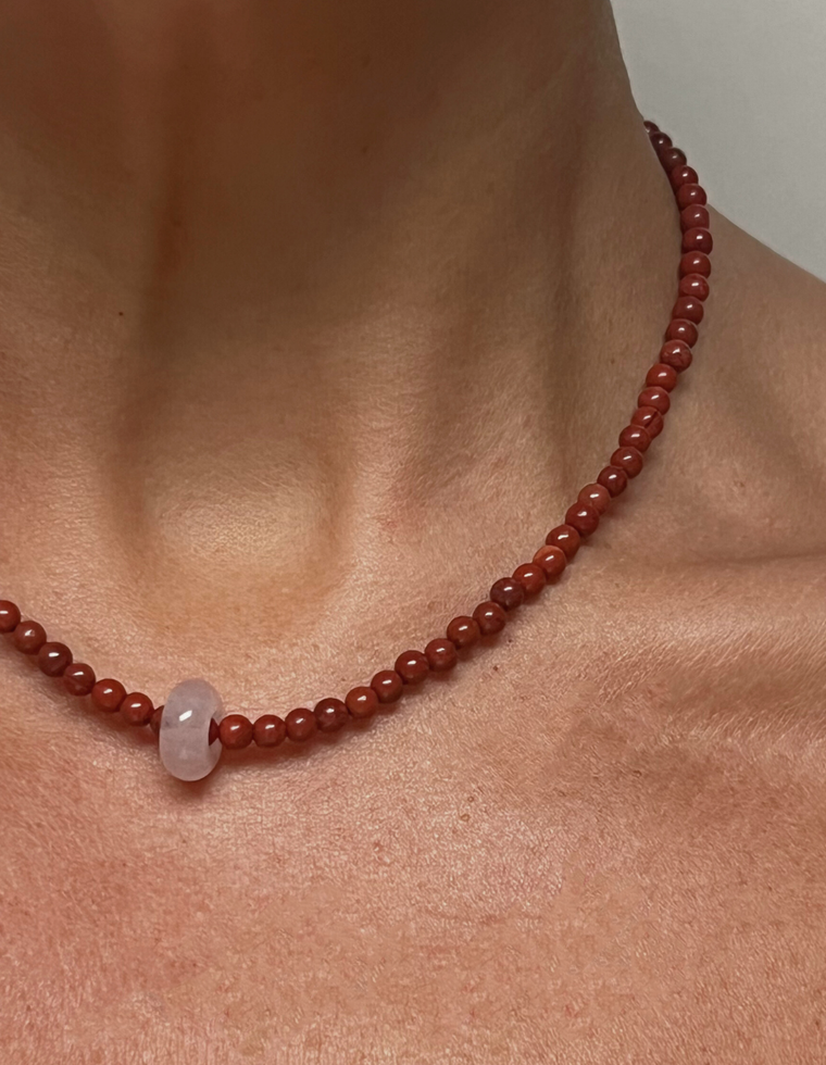 Anthaia - Red Jasper & Rose Quartz Movement Necklace