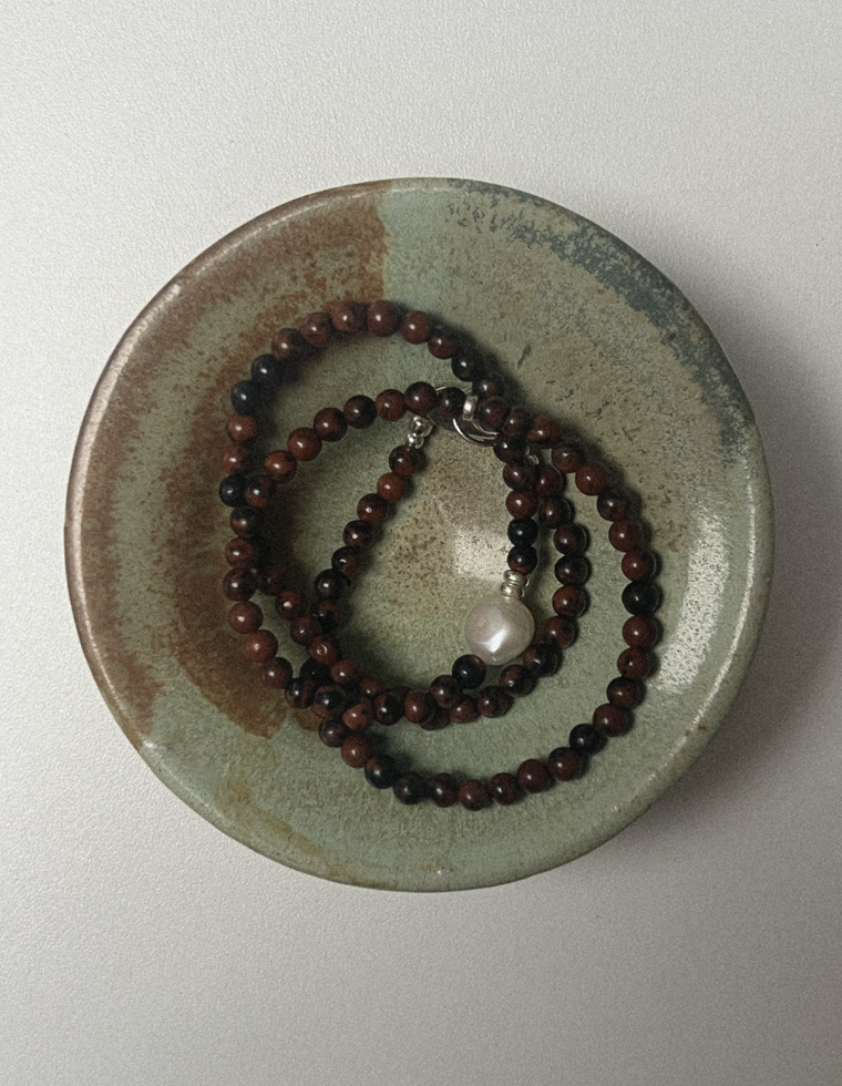 Myrien - Mahogany Obsidian & Pearl Necklace