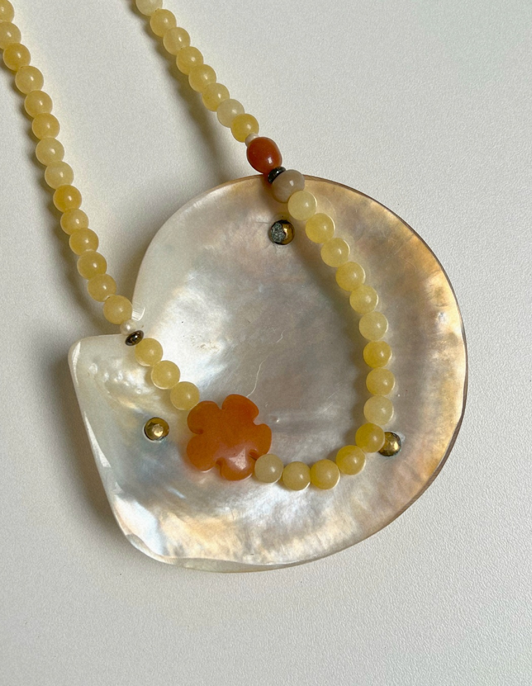 Tempera 16: yellow jade and orange aventurine necklace, hand-strung by Palm of Feronia, photo 2