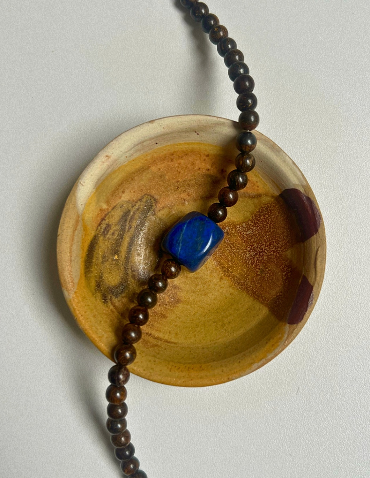 Counterpoint 17: bronzite and lapis lazuli necklace, hand-strung by Palm of Feronia, photo 2