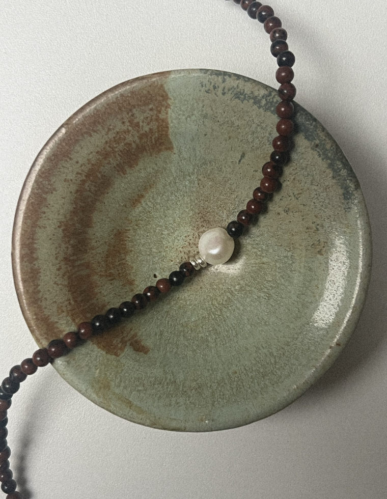Myrien - Mahogany Obsidian & Pearl Necklace