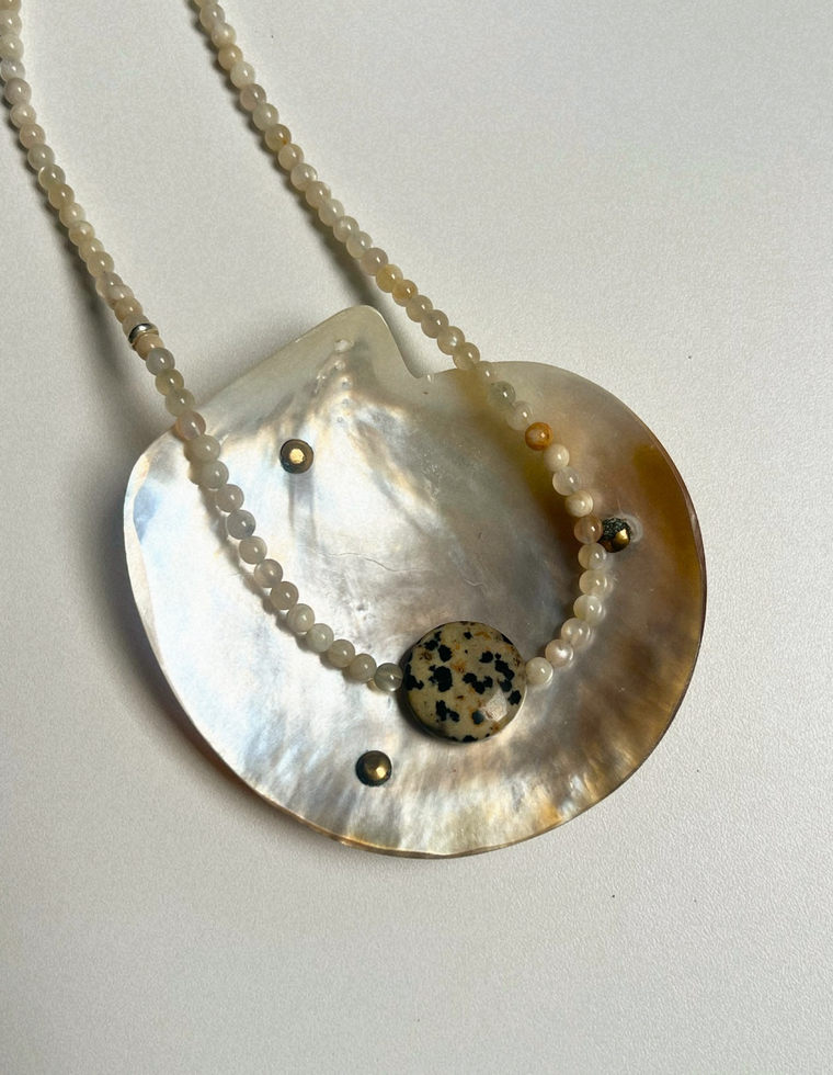 Sundial 16: moonstone and dalmatian jasper necklace, hand-strung by Palm of Feronia, photo 2