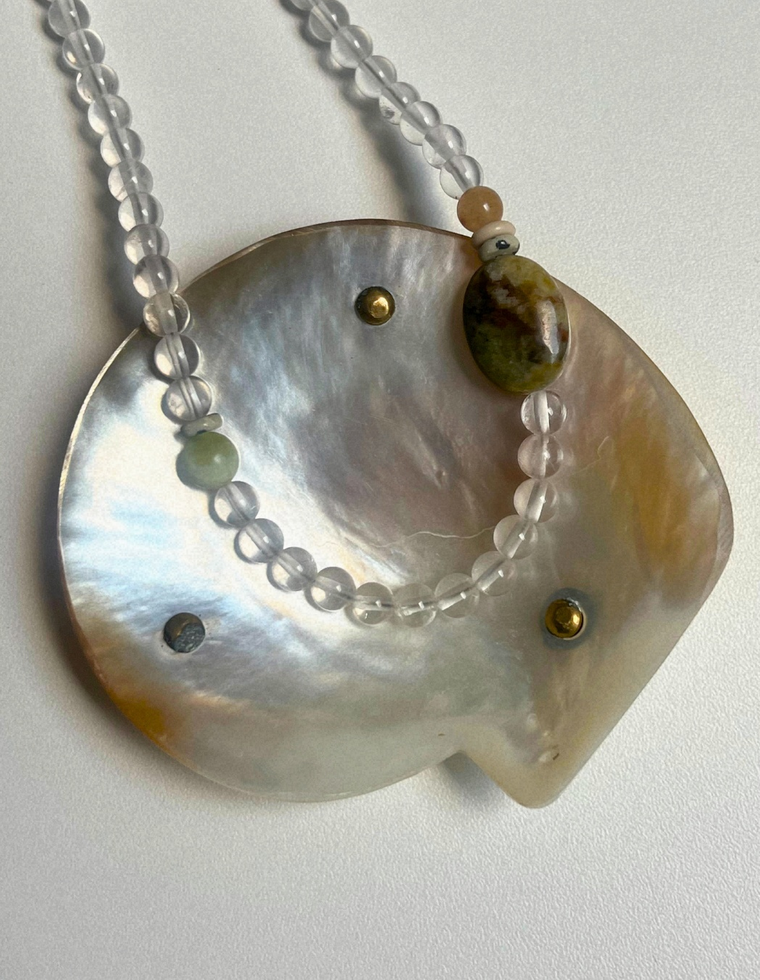 Commonplace 38: clear quartz and jade necklace, hand-strung by Palm of Feronia, photo 2